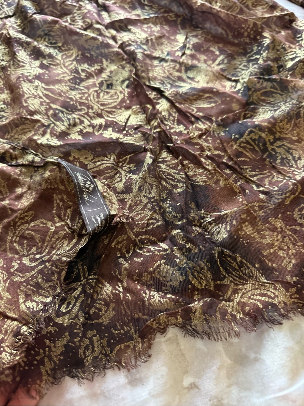 Patricia Nash Brown & Gold Metallic Scarf 100% Viscose Elegant Wrap 24” x 78” - Picture 4 of 7